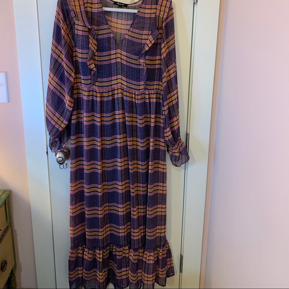 Madewell NWT plaid ruffle maxi dress